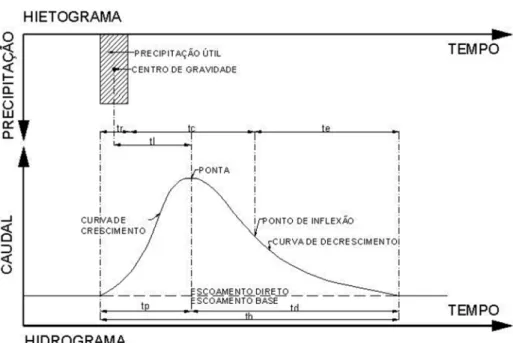 Figura 16 - Hidrograma de Cheia (escoamento relativo a uma precipitação intensa em função do tempo)