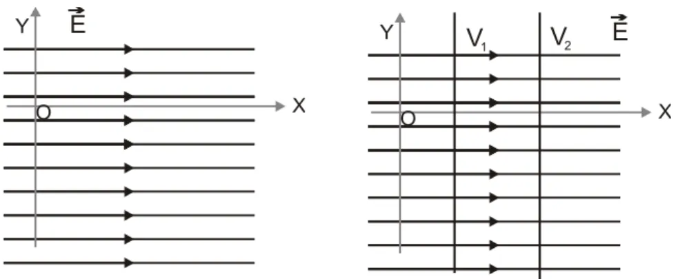 Figura 41- Eqüipolências e linhas de campo de um campo elétrico  constante. 
