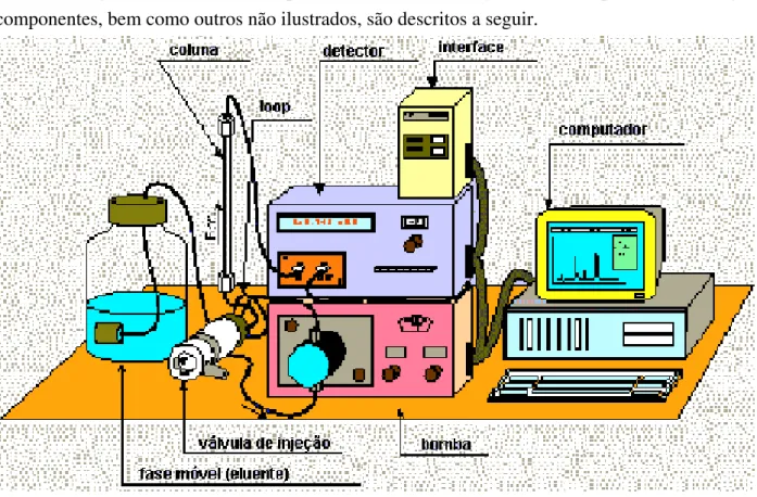 Figura 3- Esquema básico de um cromatógrafo para CLAE 7.1-  RESERVATÓRIO DA FASE MÓVEL
