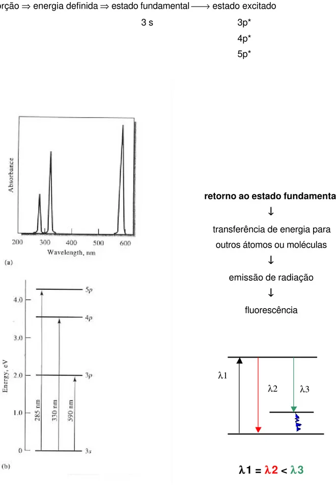 Figura 6.4 – Espectro de absorção parcial do Na e transições eletrônicas λ1