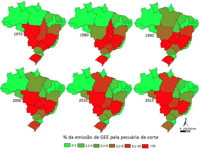 Figura 11 - Participação Histórica das Emissões de GEE da Pecuária de   Corte por Estado no Brasil 