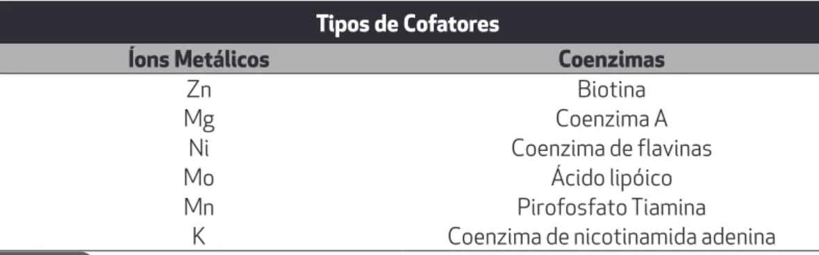 Tabela 2.2.  Cofatores envolvidos na atividade catalítica.
