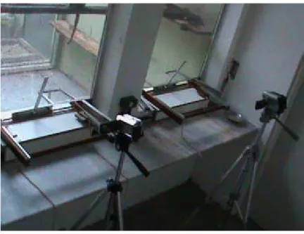 Figura 3: Disposição dos aparatos experimentais e das câmaras de vídeo na frente do viveiro dos animais