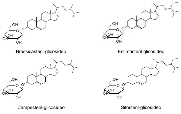 Figura 3.9-Exemplos de esteril-glicosídeos de ocorrência em biodiesel de origem vegetal