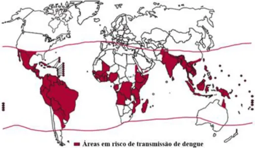 Figura  1  -  Distribuição  global  de  áreas  em  risco  de  transmissão  de  dengue