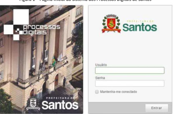 Figura 1  – Página Inicial do Sistema dos Processos Digitais de Santos 