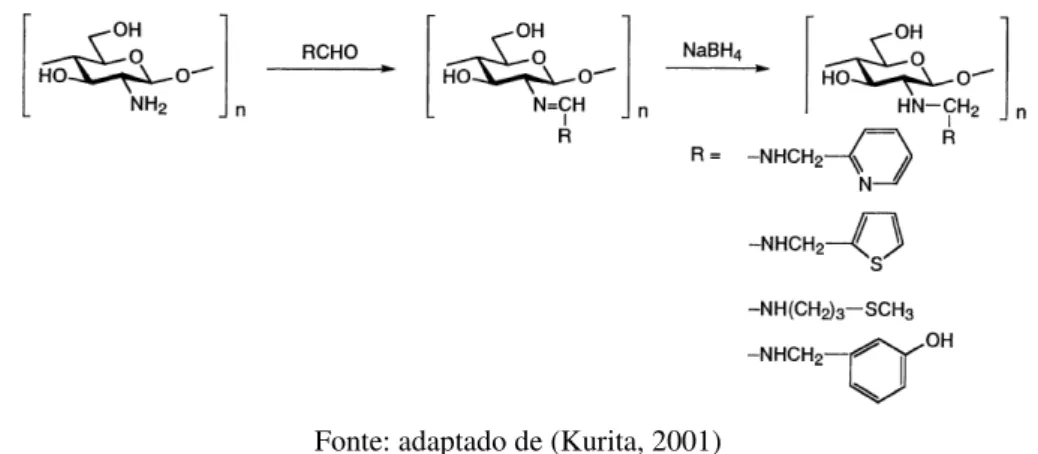 Figura 3.8 -  Reações de N-alquilação redutiva da quitosana com diferentes grupos funcionais substituídos
