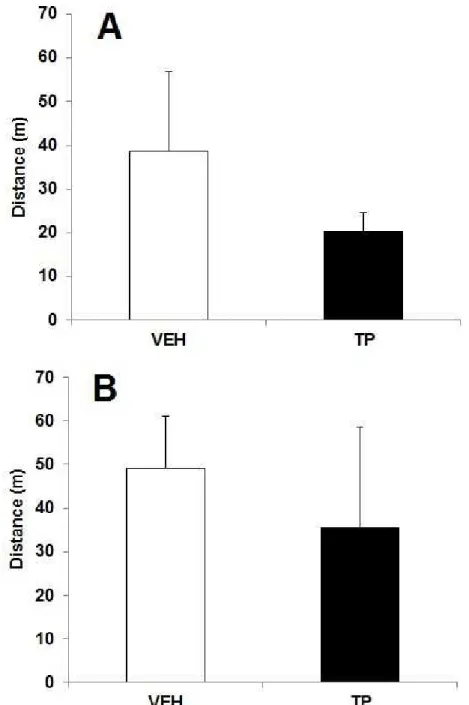 Figure 4. Effects of a single injection of 10 mg/kg of testosterone propionate (TP) or  sesame  oil,  vehicle  (VEH)  on  locomotor  activity  in  discriminative  avoidance  task