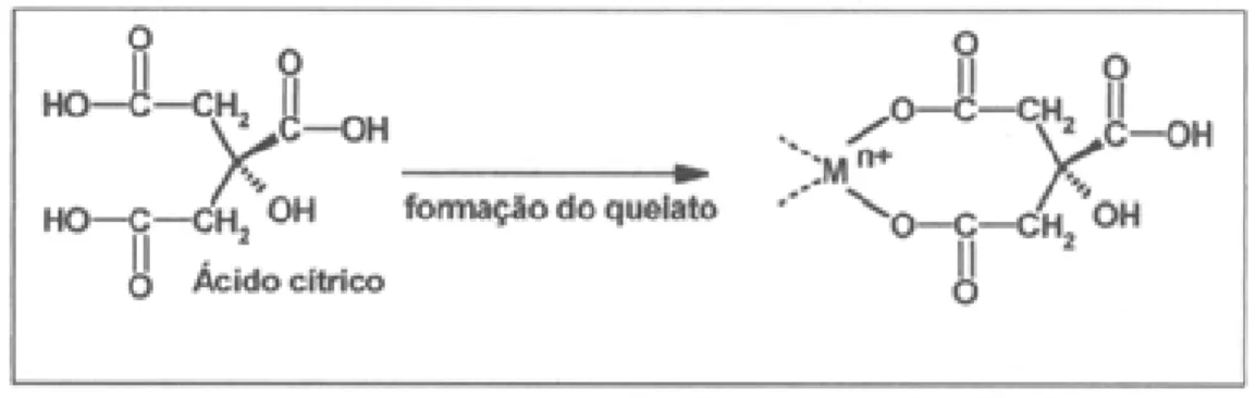 Figura 2.27. Representação da quelação de cátions metálicos pelo ácido cítrico. 