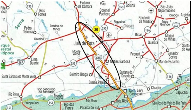 Figura 4.10 - Detalhe do trecho concessionado da BR 040 – Ligação Juiz de Fora/ divisa Rio  de Janeiro