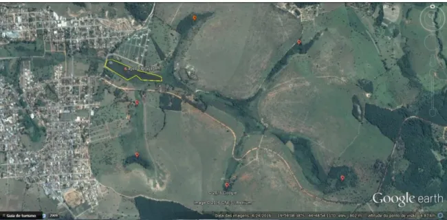 Figura 3: Imagem de satélite - Localização espacial da Lagoa da Bagagem e suas principais nascentes Fonte: Google Earth Pro, 2016