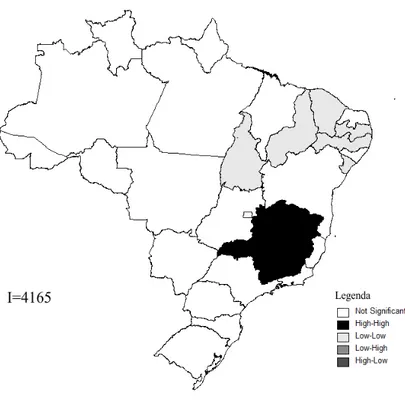 Figura 11 - Correlação Espacial entre Taxa de Baixo Peso ao Nascer e Renda domicilarpercapita, Brasil 2009