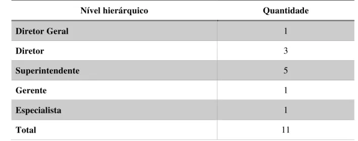 Tabela 1 - Distribuição da quantidade de entrevistados por hierarquia 