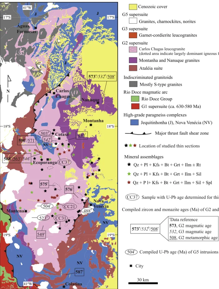 Fig. 2. Simpliﬁed geological map for the study region (compiled from 1:100.000 scale maps published by Baltazar et al., 2010; Castañeda et al., 2006; Gradim et al., 2007; Pinto et al., 2001;