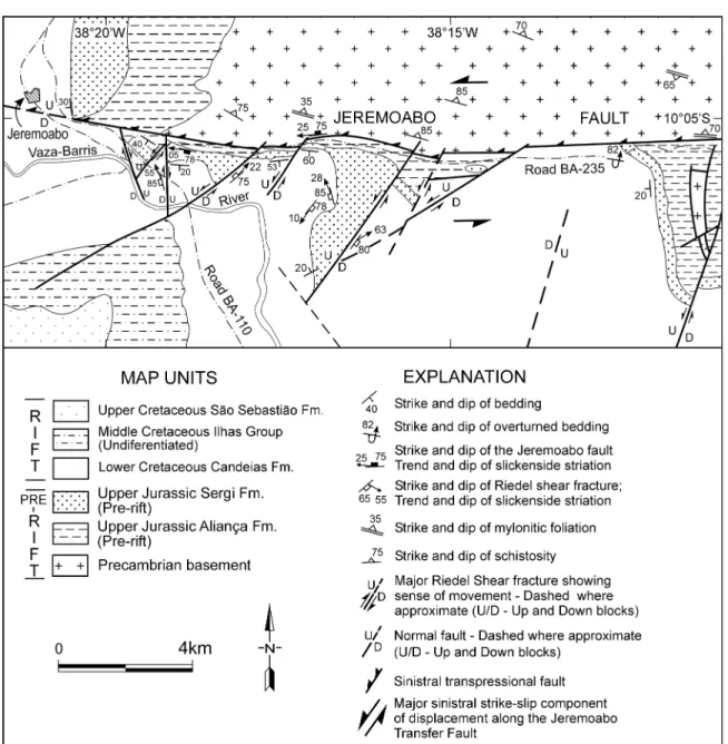 Fig. 4. Geologic map of the study area (modified from Magnavita and Cupertino, 1987; Menezes Filho et al., 1988)