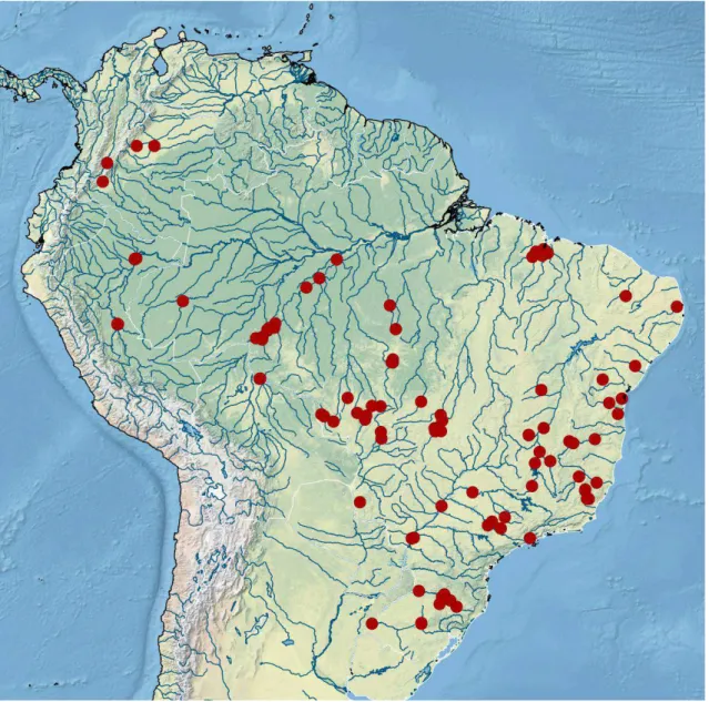 Figura 1 - Mapa dos pontos de coleta das amostras utilizadas no estudo. Mapa criado usando Q- Q-GIS (http://www.qgis.org/)