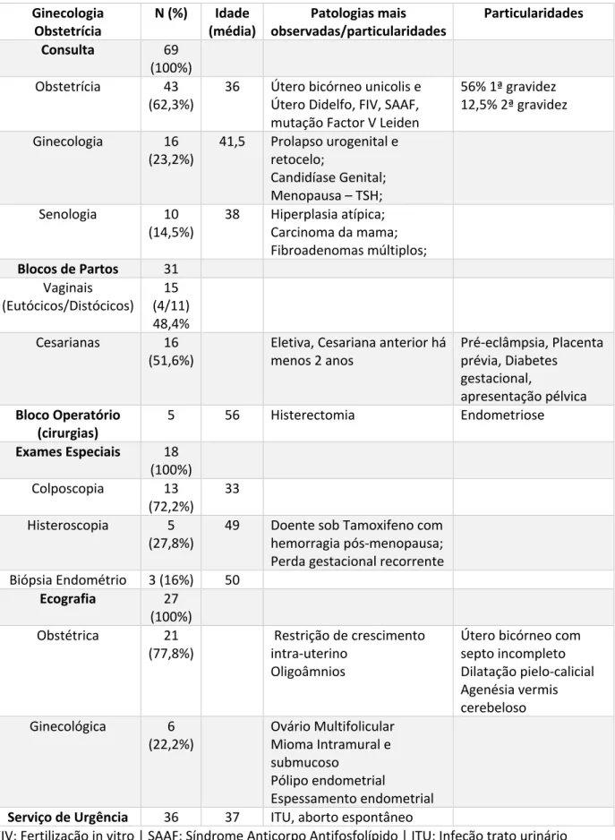 Tabela 1: Estágio Ginecologia Obstetrícia 