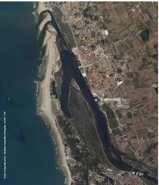 Figura 1 – Localização dos portos de pesca do estuário do rio Cávado. 