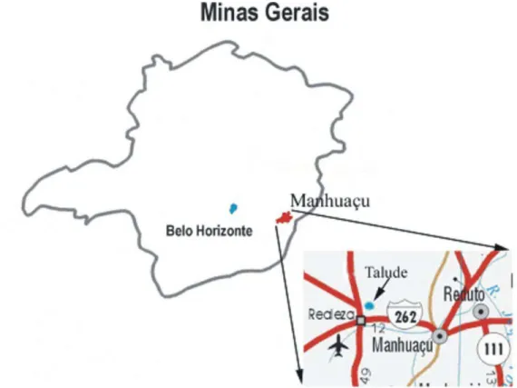 Fig. 1. Mapa de localização do distrito de Realeza. Em detalhe observa-se a localização do Talude onde ocorreu o deslizamento.