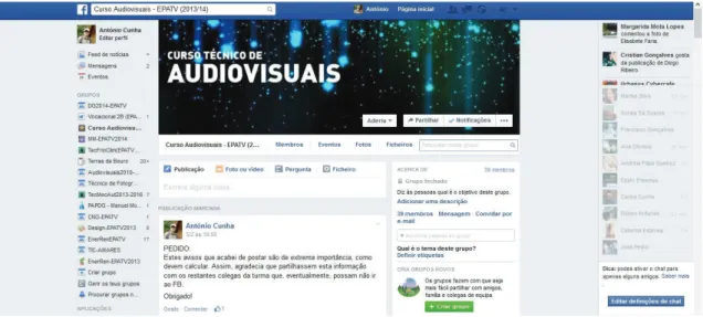 Fig. 9 Página do Facebook do Curso Técnico de Audiovisuais 