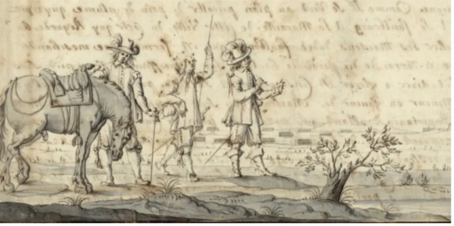 Figura 3: Ingeniero militar y dos asistentes dibujando una fortificación, c. 1661.