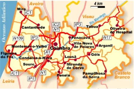 Figura 4  – Estradas e concelhos limítrofes. 