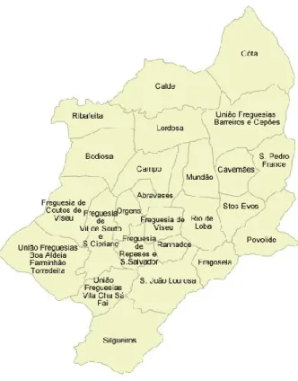 Figura 1: Mapa ilustrativo das freguesias do concelho de Viseu, retirado do website da Câmara  Municipal de Viseu