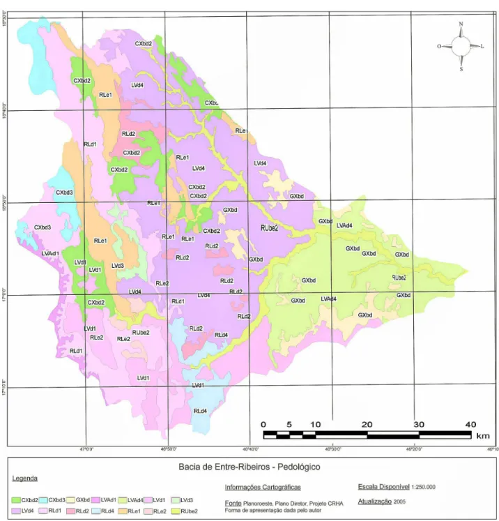 Figura 4.5: Carta de Pedologia da área da bacia de Entre Ribeiros. 