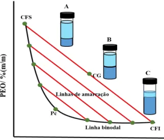 Figura 4 - Diagrama de fases em coordenadas retangulares de um SAB constituído por polímero  polietileno glicol, um sal inorgânico e água