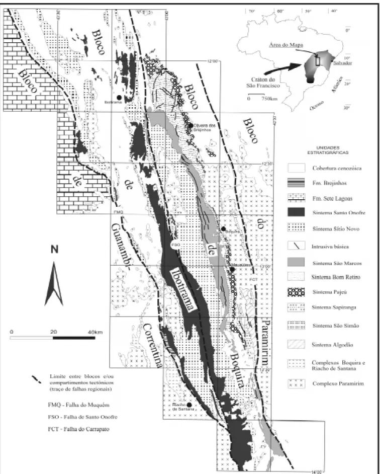 Figura 1 – Mapa geológico do Espinhaço setentrional (mod. de Danderfer 2000).