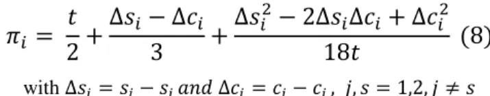 Table 1 - Payoffs (profits) by firm according to choice pairs (model 1) 