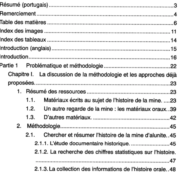 Table  des  matiêres