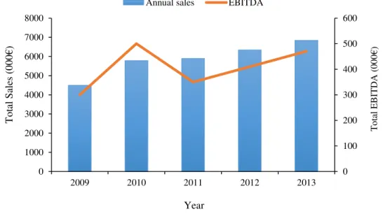 Figure I.1 - Annual sales and EBITDA evolution: 2009-2013 period  
