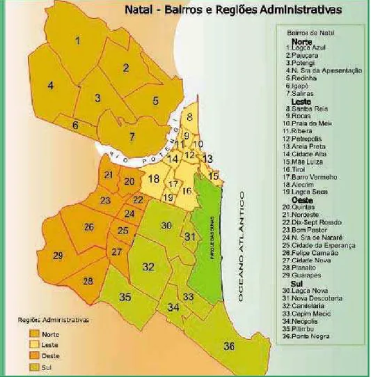 FIGURA 1: REGIÕES ADMINISTRATIVAS DA CIDADE DE NATAL/RN. 2005  FONTE: SEMPLA 98 ,2005.