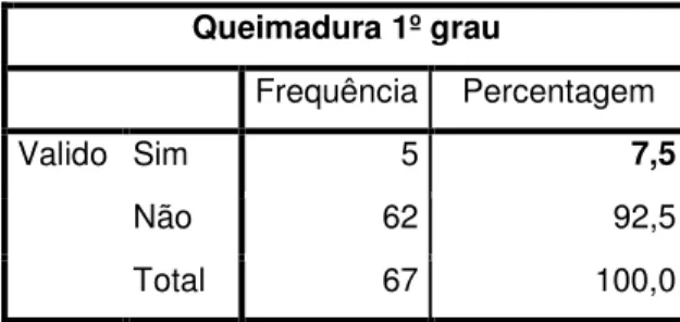 Tabela 6 – Queimadura de 1º Grau