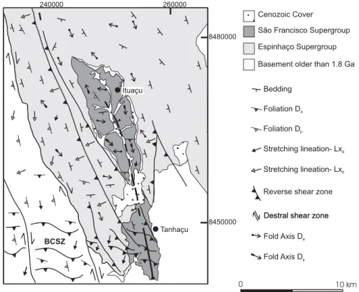 Fig. 7 – Simplified geologic map of the Ituaçu syncline region (Based on N.R. Menezes F ◦ , unpublished data)