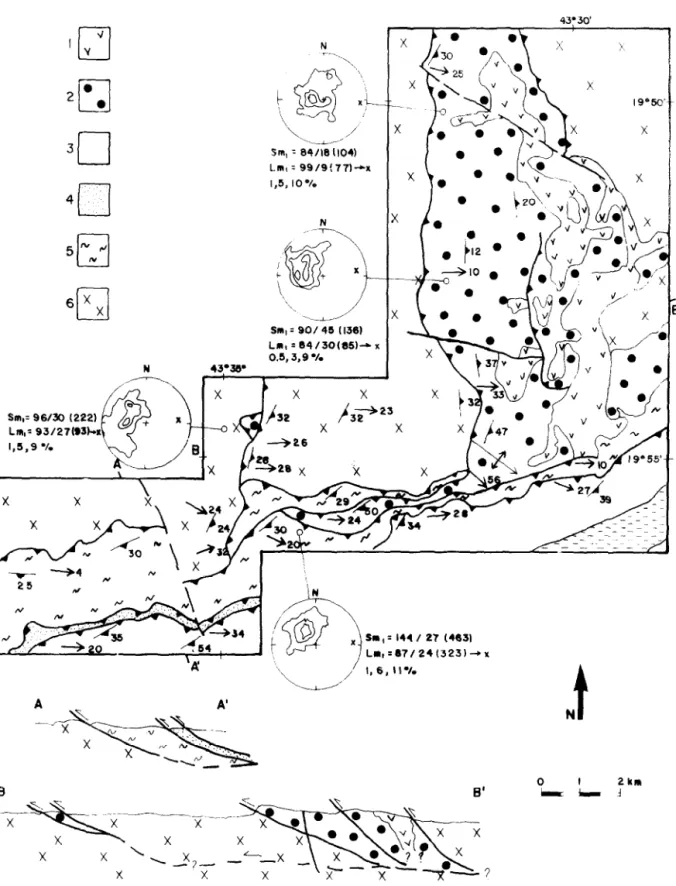 Fig.  8.  Geologic-structural  map  of  the  Serra  das  Cambotas  (after  Crocco-Rodrigues  et  al.,  1989)