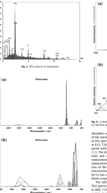 Fig. 3. (a) Raman spectrum of mottramite over the 4000–100 cm 1 spectral range.
