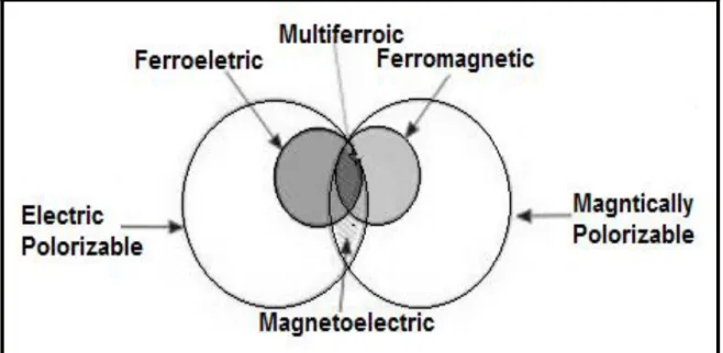 Figura 3.2- Relação entre material ferróico, multiferróico e magnetoelétrico (EERENSTEIN   et al., 2006)  