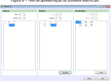 Figura 6 – Tela de apresentação do software MatrixCalc. 