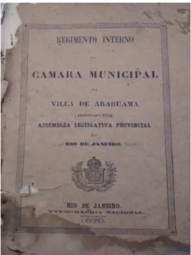 Fig.  2  Regimento  interno  da  Câmara  Municipal  de  Araruama datado de 1936. Foto do autor, 2014