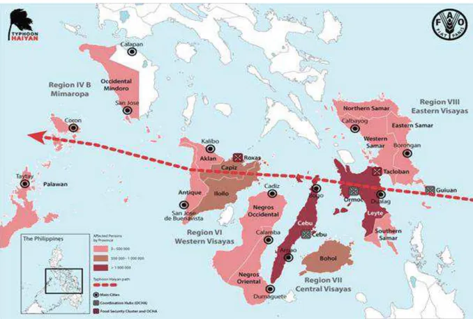 Figure 11: Trajectory of the Typhoon Haiyan and affected regions (www.CNN.com) 