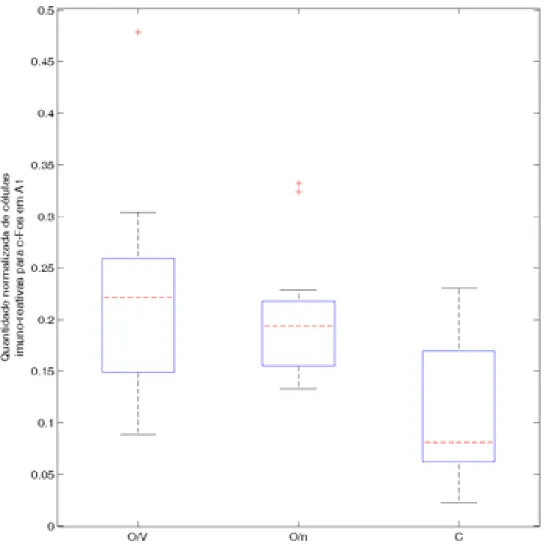 FIGURA 10 – Gráfico box-plot de mediana e quartis para a quantidade normalizada de  células imuno-reativas para c-Fos em A1