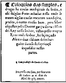 Figura 6 - Frontispício dos Colóquios de Garcia de Orta (Orta, 1563)   