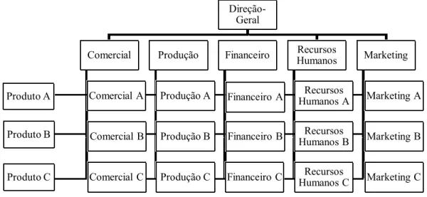 Figura 4. Estrutura matricial (Chiavenato, 1995; Firmino, 2002; Teixeira, 2005) Direção-Geral 