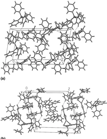 Fig. 2. Molecular arrangements of compounds 1 (a) and 2 (b) in the unit cells.
