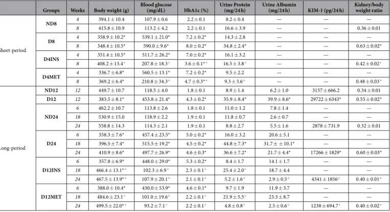 Table 1.   Early renal function impairment is recovered by glycemic control after both short and long  periods of hyperglycemia