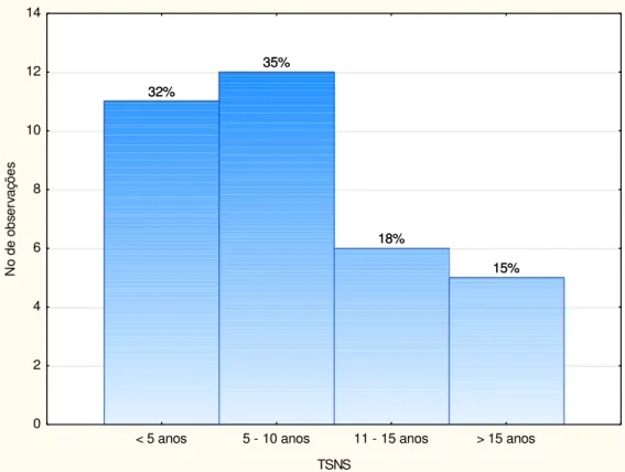 Figura 4.8. Perfil da amostra quanto ao tempo de serviço no setor de meios de hospedagem