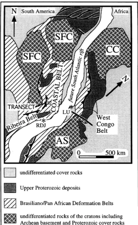 Fig. 2. Jurassic Gondwana reconstruction prior to the opening Previous work on the detailed geology of the