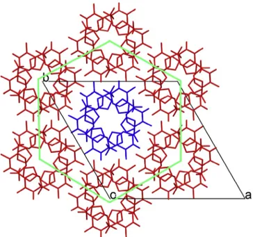 Fig. 12. View of the hexagram stacking onto plane ab highlighting the honeycomb- honeycomb-like structure formed